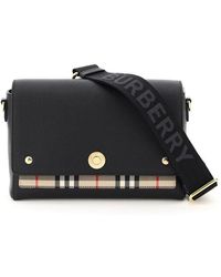 Burberry Note Medium Vintage Check & Leather Shoulder Bag - Black