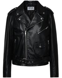 Moschino - Jeans Zipped Leather Biker Jacket - Lyst
