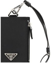 Prada Logo Plaque Strap Card Holder - Black