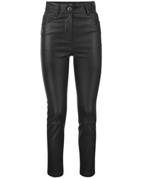 Brunello Cucinelli Stretch Nappa Leather Slim Pants With Shiny Tab - Black