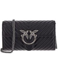 Pinko - Logo-plaque Chain-linked Quilted Shoulder Bag - Lyst