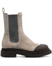 Brunello Cucinelli - Leather Rounded Toe Ankle Boots - Lyst