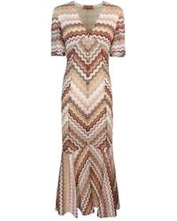 Missoni - Abito Lungo Svasato Con Motivo Zig Zag Seghettato Lamé - Lyst