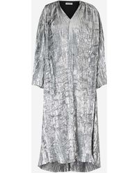 Balenciaga V-neck Pleated Maxi Dress - Metallic