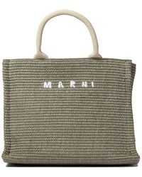 Marni - Raffia-Effect Canvas Small Tote Bag - Lyst