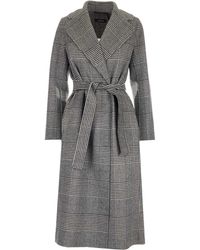 Max Mara Checked Belted Coat - Grey