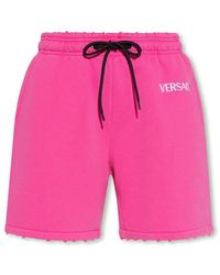 Versace - Pink Cotton Shorts With Logo - Lyst