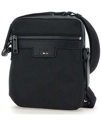 BOSS - Logo Debossed Zip-Up Messenger Bag - Lyst