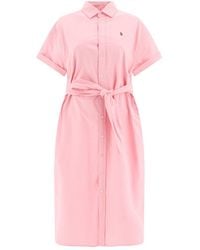Polo Ralph Lauren - Polo Pony-embroidered Belted Shirt Dress - Lyst