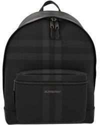 Burberry Jett Checked Logo Plaque Backpack - Black