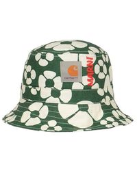 Marni Logo-embroidered Floral Printed Bucket Hat - Green