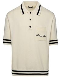 Balmain - ' Iconic' Ivory Cotton Blend Polo Shirt - Lyst