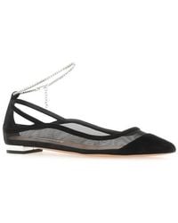 Aquazzura - Ankle Strap Crystal Embellished Flat Shoes - Lyst