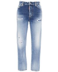 DSquared² - High-rise Distressed Straight-leg Jeans - Lyst