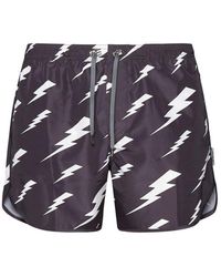 Neil Barrett - Thunderbolt-printed Drawstring Swim Shorts - Lyst