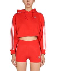 adidas Originals Cotton Blend Cropped Sweatshirt With Logo Embroidery - Red