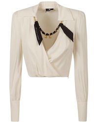Elisabetta Franchi - Long-sleeved Chain-detailed Wrapped Blouse - Lyst
