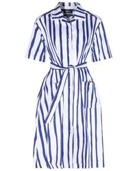 A.P.C. - White And Blue Cotton Stripe Shirt Dress - Lyst