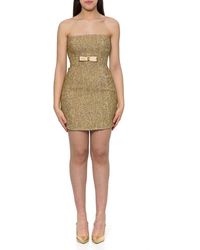 Elisabetta Franchi - Logo Plaque Straples Tweed Mini Dress - Lyst