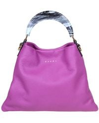 Marni Hobo Bag In Calfskin With Resin Handle - Purple
