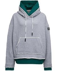 Palm Angels Layered And Green Cotton Hoodie With Logo Patch - Grey
