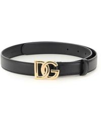 Womens Accessories Belts Save 23% Dolce & Gabbana Leather Logo-plaque Buckle-fastening Belt in Black 