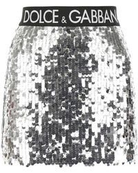 Dolce & Gabbana - Silver Sequins Mini Skirt - Lyst