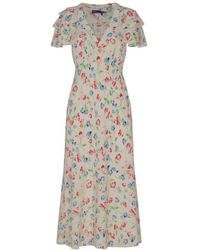Polo Ralph Lauren - Floral-printed V-neck Ruffled Midi Dress - Lyst
