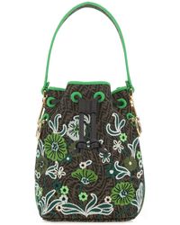Fendi Embroidered Canvas Mini Mon Tresor Bucket Bag - Green
