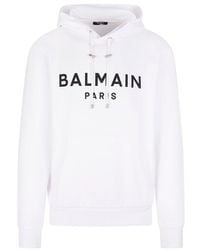 Balmain - White Hoodie With Contrast Logo - Lyst