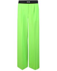 MSGM Wide Leg Trousers With Logo At The Waist - Green