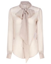 Saint Laurent - Pussy-bow Long-sleeved Shirt - Lyst