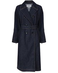 Alaïa - Double-Breasted Belted Denim Trench Coat - Lyst