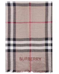 Burberry - Logo Print Checked Scarf - Lyst