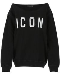 DSquared² Icon Crystal Embellished Off-shoulder Sweatshirt - Black