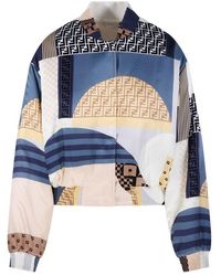 Fendi Patchwork Printed Bomber Jacket in Blue | Lyst