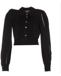 Elisabetta Franchi - Puff-sleeved Cropped Blouse - Lyst