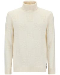 Fendi Ff Jacquard Roll-neck Sweater - White