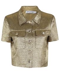 Self-Portrait - Cropped Metallic Jacquard Top - Lyst