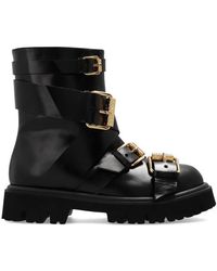 Moschino 110mm Buckle-detail Leather Boots in Black