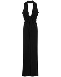 Saint Laurent - Scarf-neck Gathered Crepe Bustier Gown - Lyst