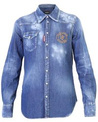 DSquared² - Embroidered Logo Buttoned Denim Shirt - Lyst
