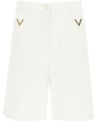 Valentino V Gold Denim Shorts - White