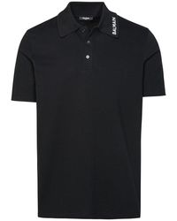 Balmain - Black Cotton Polo Shirt - Lyst