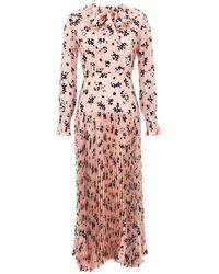 Alessandra Rich - Rose Printed Pleated Midi Dress - Lyst