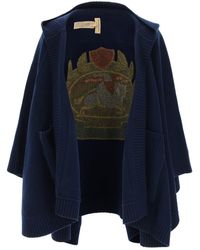 Burberry Cape With Emblem Inlay - Blue