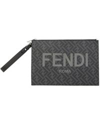 Fendi Logo Printed Flat Pouch - Black