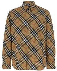 Burberry - Shirt With Classic Collar And All-Over Check Motif - Lyst