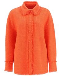 MSGM - Button-up Tweed Knit Overshirt - Lyst