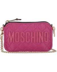 Moschino Quilted Logo Patch Zipped Crossbody Bag - Pink